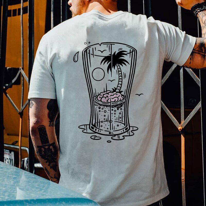 Brain Coconut Tree Drink Printed Men's T-shirt - Krazyskull