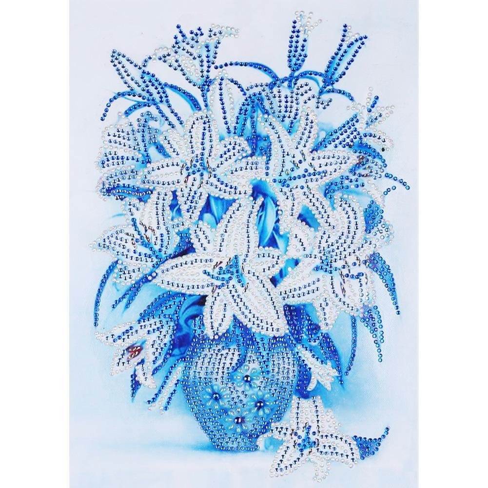Partial Special Shaped Diamond Painting Blue Flowers