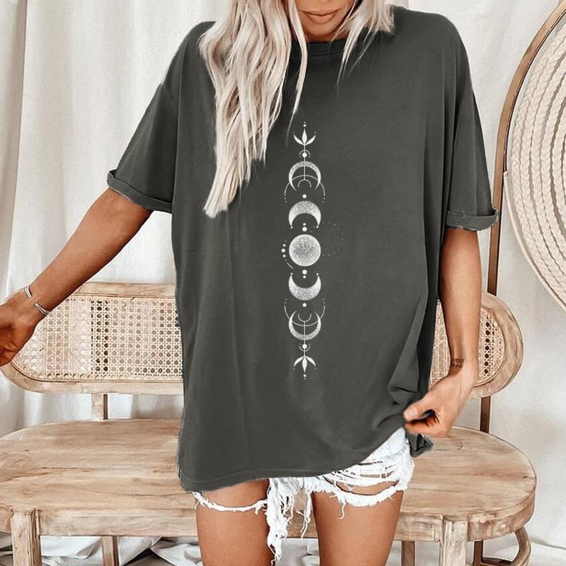   Crescent Full Moon Printed Women's Casual Loose T-shirt - Neojana