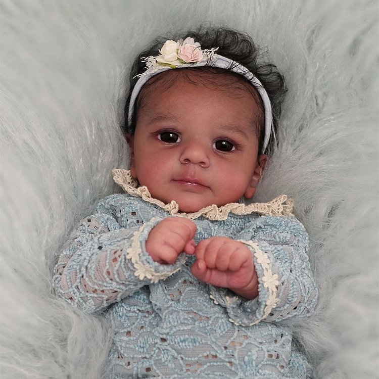  [New Series]African American 18'' Real Lifelike Cloth Body Opened Eyes Reborn Newborn Baby Doll Girl Named Basay - Reborndollsshop.com®-Reborndollsshop®