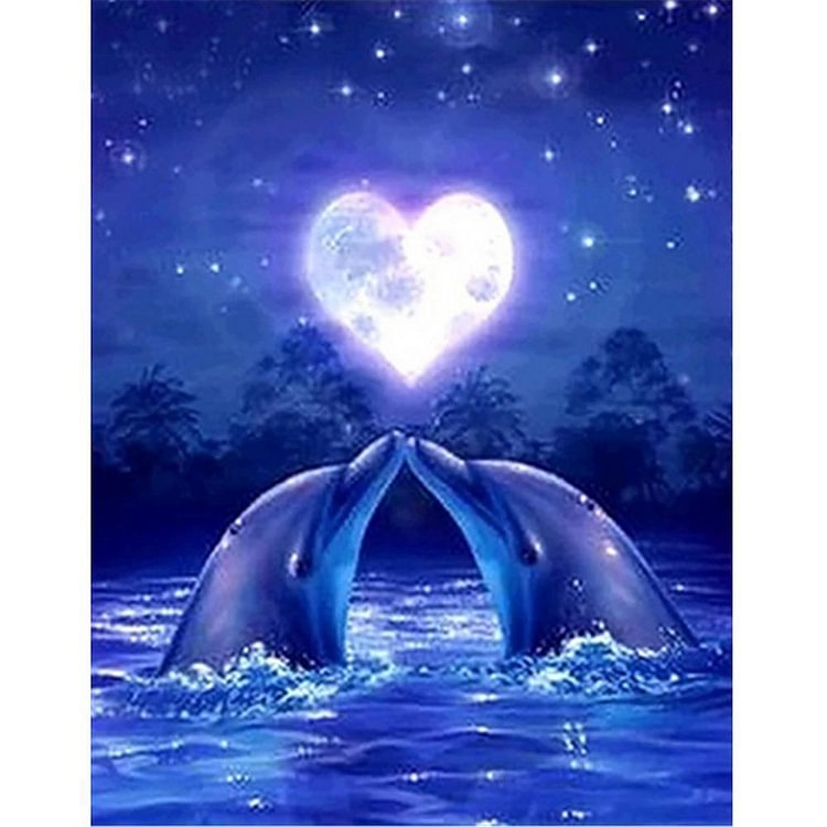 (Multi-Taille Rond / Carré) Dolphin Love - Peinture au Diamant
