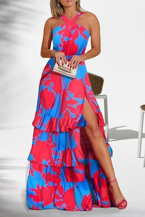 Womens Trendy Bohemian Printed Sling Sleeveless Dress-Allyzone-Allyzone