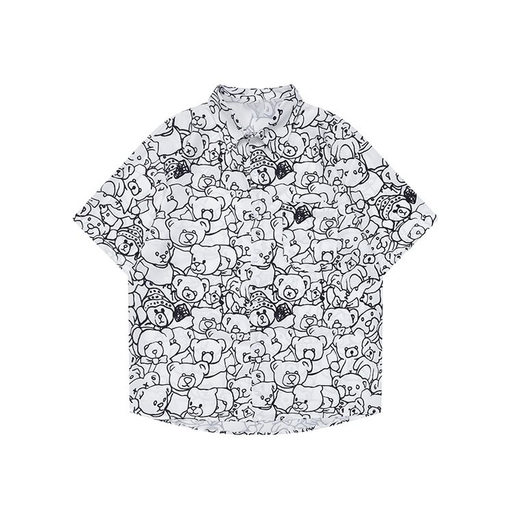 Japanese White Bear Full Printed Short Sleeve Shirt / Techwear Club / Techwear