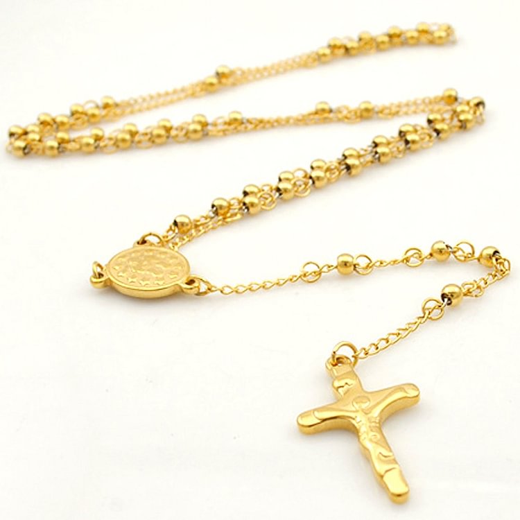 Cross Pendant Rosary Beads Chain Necklace Catholic Jewelry