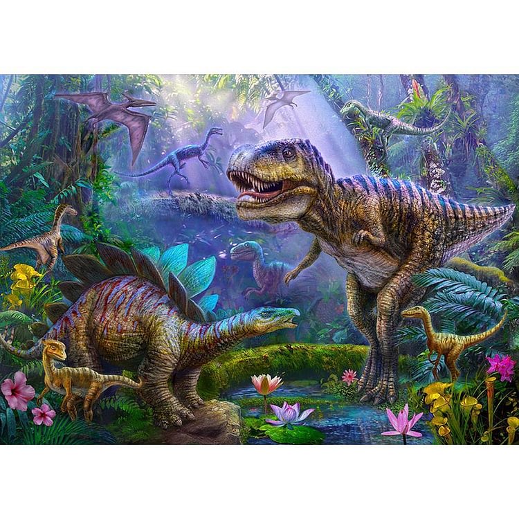 Dinosaure - Diamant rond complet - 40x30cm