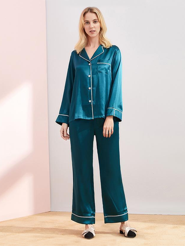 22 Momme High Quality Vintage Classic Long Silk Pajamas Set-Real Silk Life