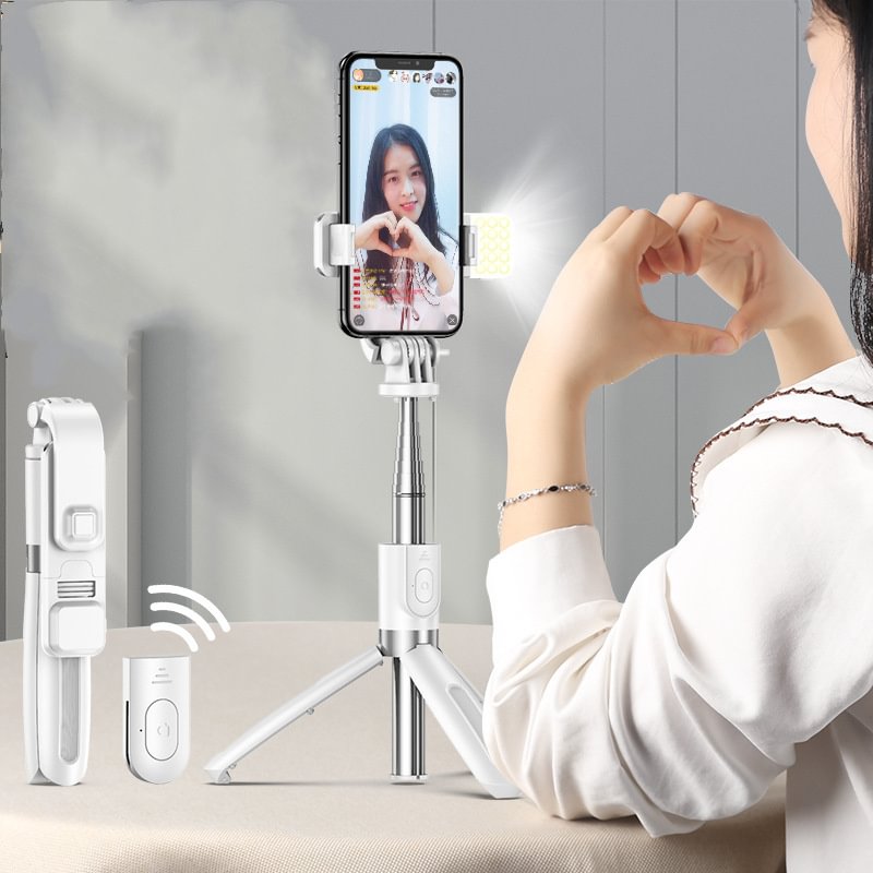 Wireless bluetooth selfie stick foldable mini tripod with fill light shutter remote control For Smart Phone、、sdecorshop