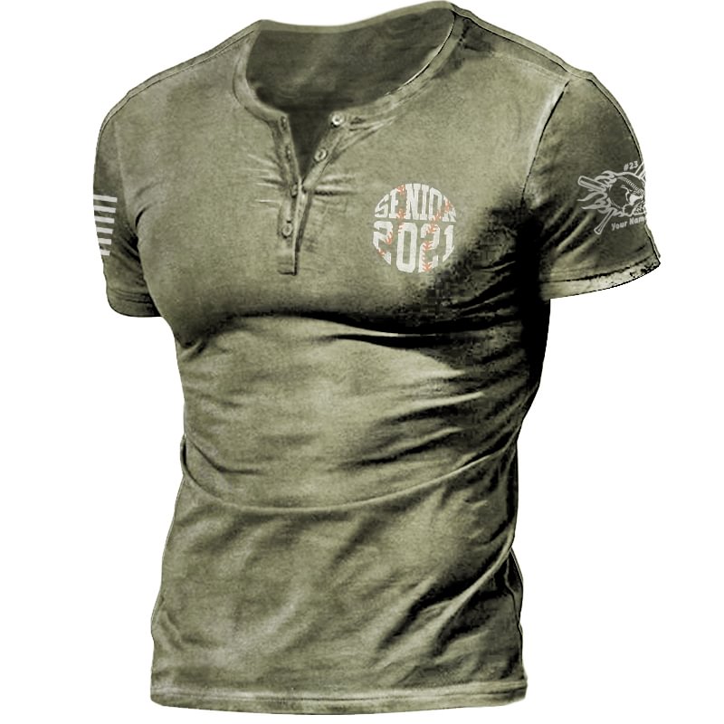 Mens Fashion Retro Army Green Baseball Print T-shirt / [viawink] /