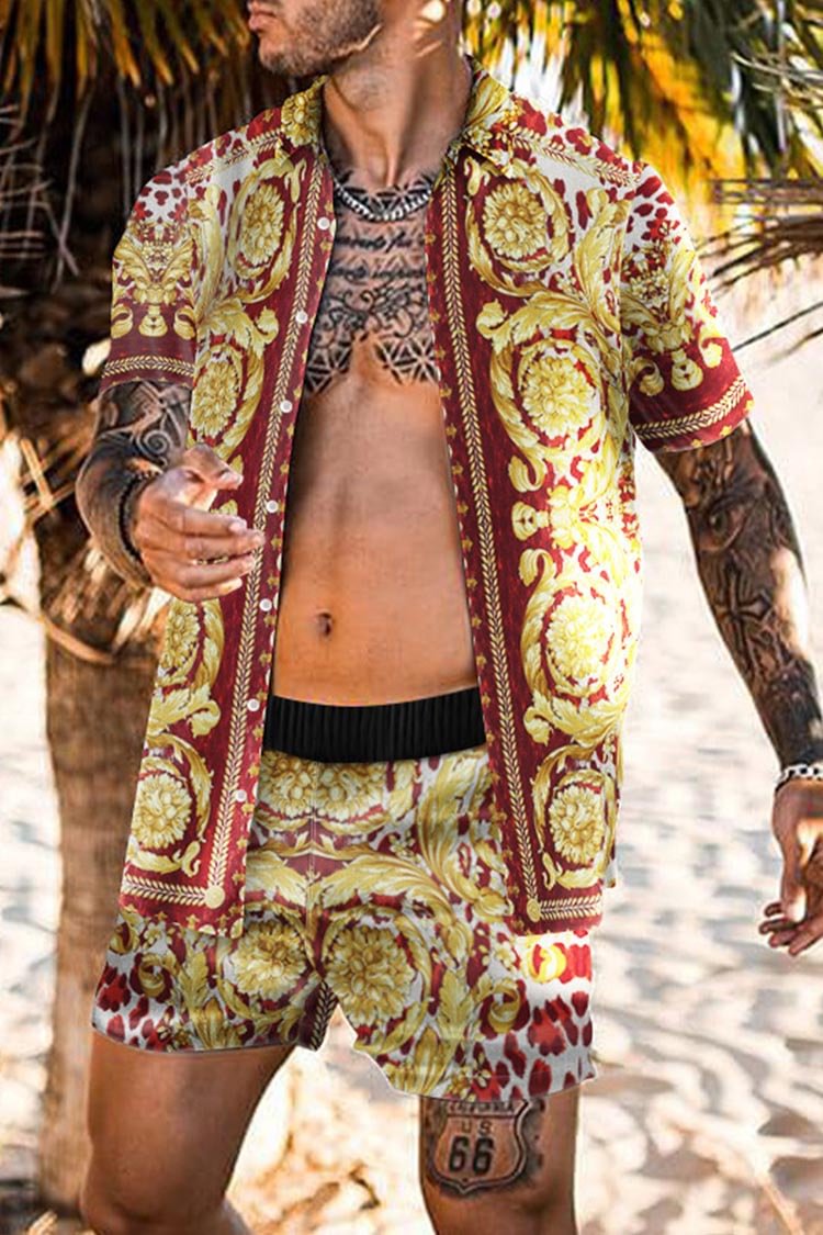 Tiboyz Outfits Beach Casual Short Sleeve Shirt Two Piece Set