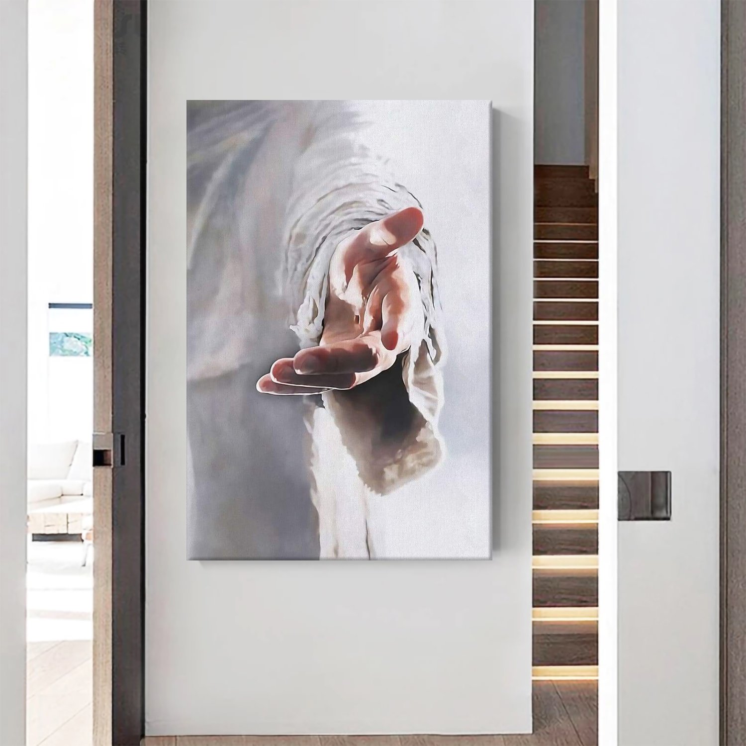 Jesus holding his hand out Canvas Wall Art