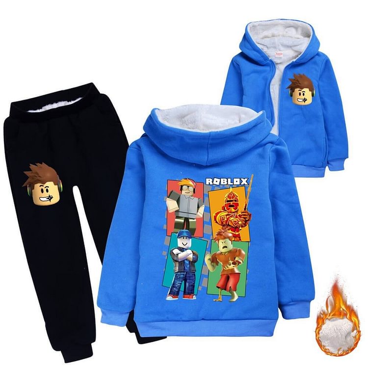 Mayoulove Roblox Figures Print Girls Boys Fleece Lined Cotton Hoodie Sweatpants-Mayoulove