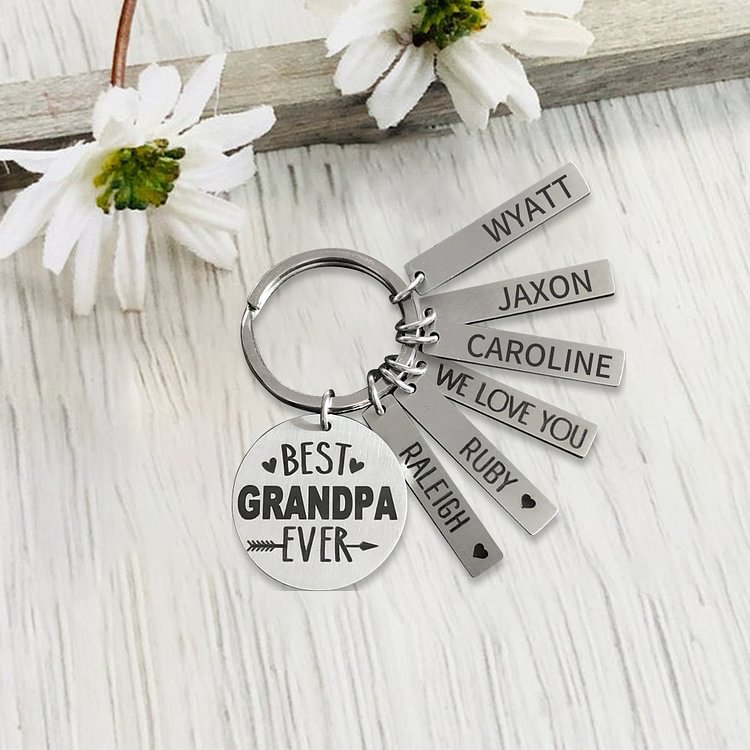 Best Grandpa/Grandma/Dad Ever, Custom Engraved 6 Bar Keychain for Grandpa/Grandma/Dad