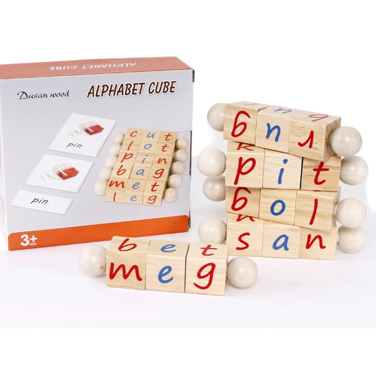 Wooden Reading Blocks for Kids, Movable Spinning Alphabet Toddler Montessori Blocks-Mayoulove