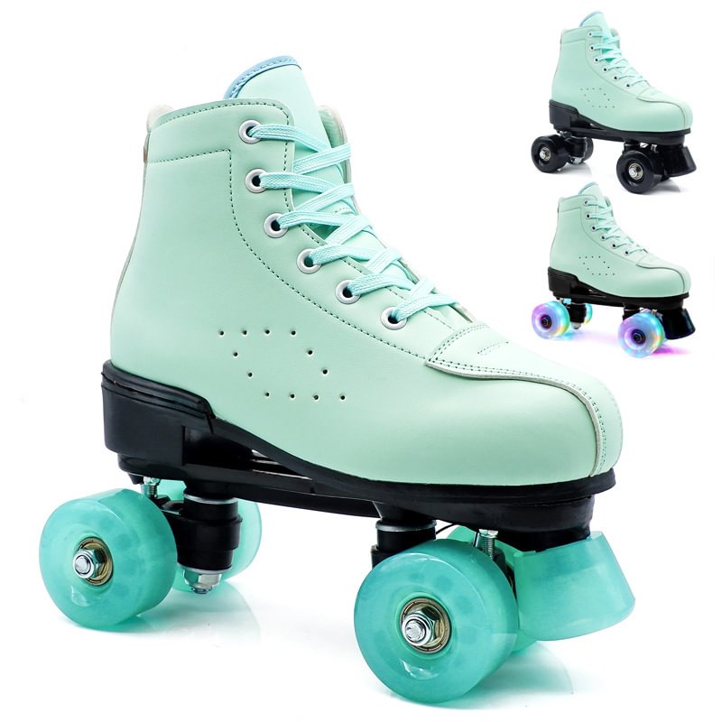 Breathable Leather Light Green Roller Skates for Men and Women、、sdecorshop