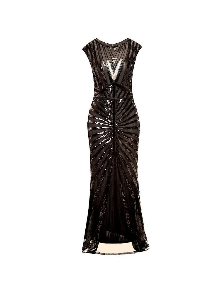 Mayoulove 1920s Evening Dress Fishtail Hem Sequined Decoration Long Slim Dress-Mayoulove