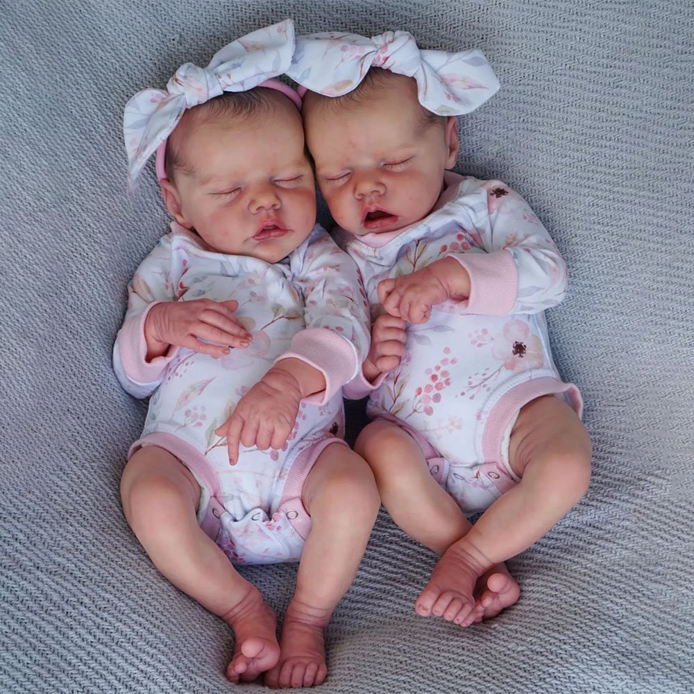 [New Series!]12'' Soft Silicone Body Reborn Eyes Closed Baby Twins Sisters Named Riya and Seriya Reborn Hand-painted Hair Doll Girls