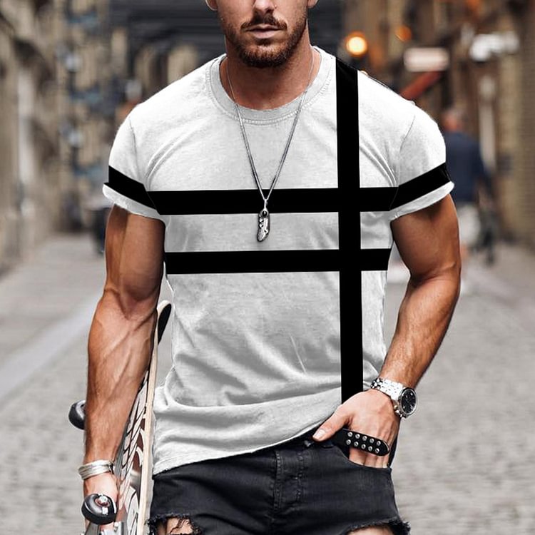 BrosWear Black And White Contrast Short Sleeve T-Shirt