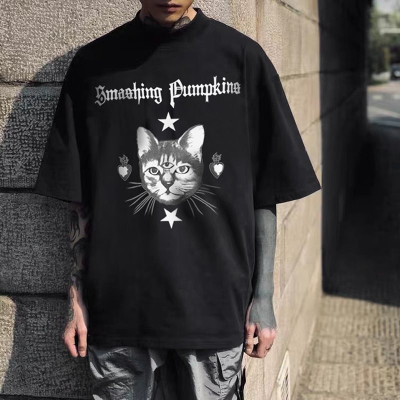 Harajuku Cat Alphabet Print Short Sleeve T-Shirt / Techwear Club / Techwear