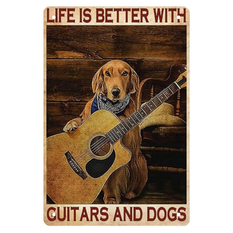 Guitar Golden Retriever Dog - Vintage Tin Signs