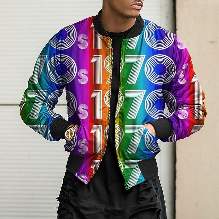 BrosWear Colorful 1970S Print Casual Jacket