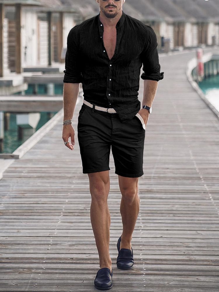 Men's Holiday Casual Black Shirt Outfit