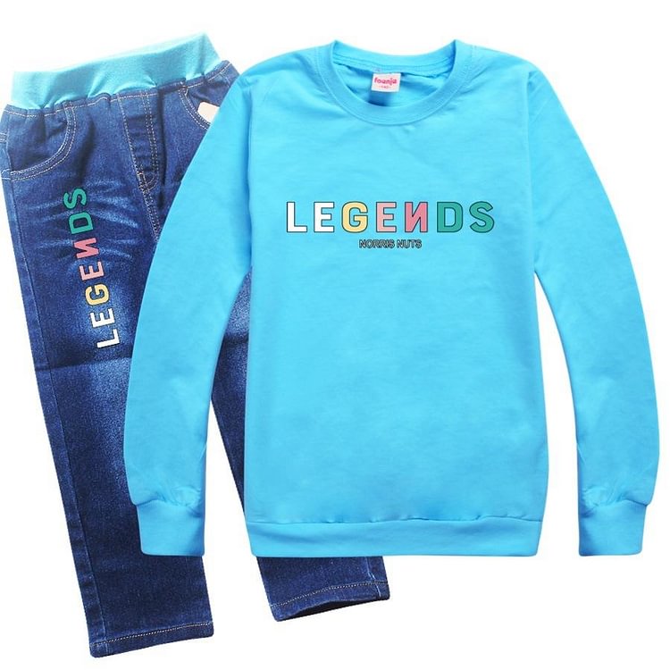 Mayoulove Boys Girls Legends Norris Nuts Print Hoodie Pullover And Jeans Outfits-Mayoulove