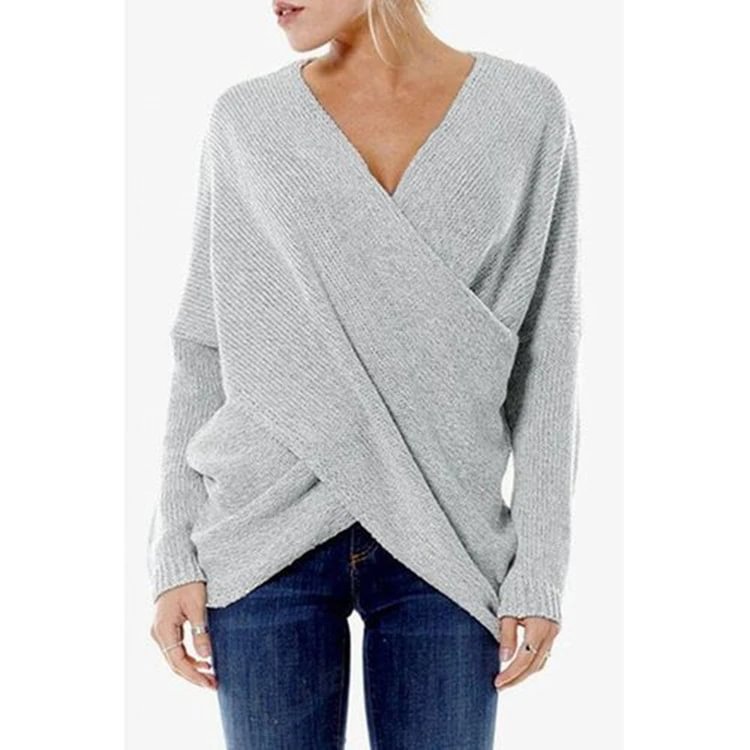 Fashion Inclined Plane Irregular Hem Sweater Pullover-Corachic