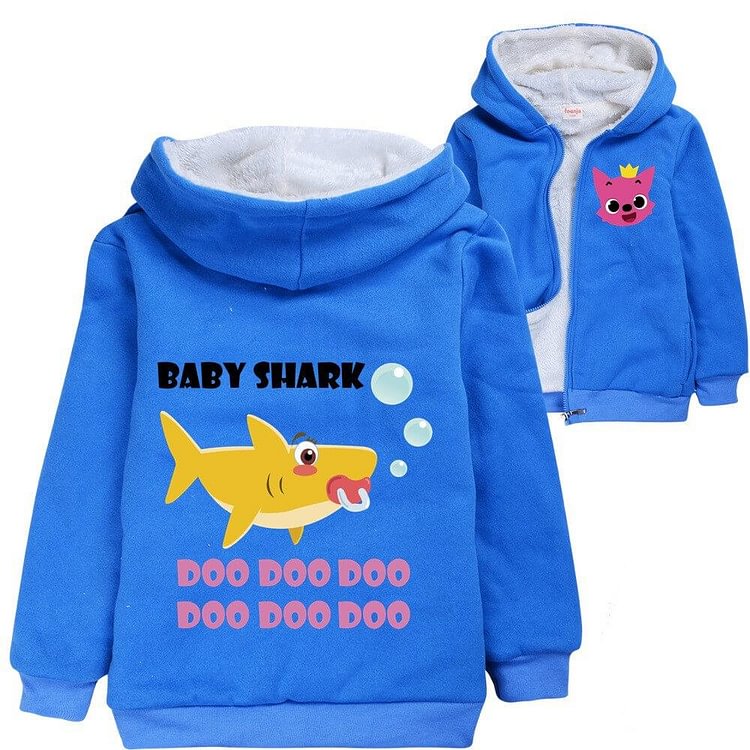 Mayoulove Baby Shark Boys Child Blue Zip Up Fleece Lined Winter Cotton Hoodie-Mayoulove