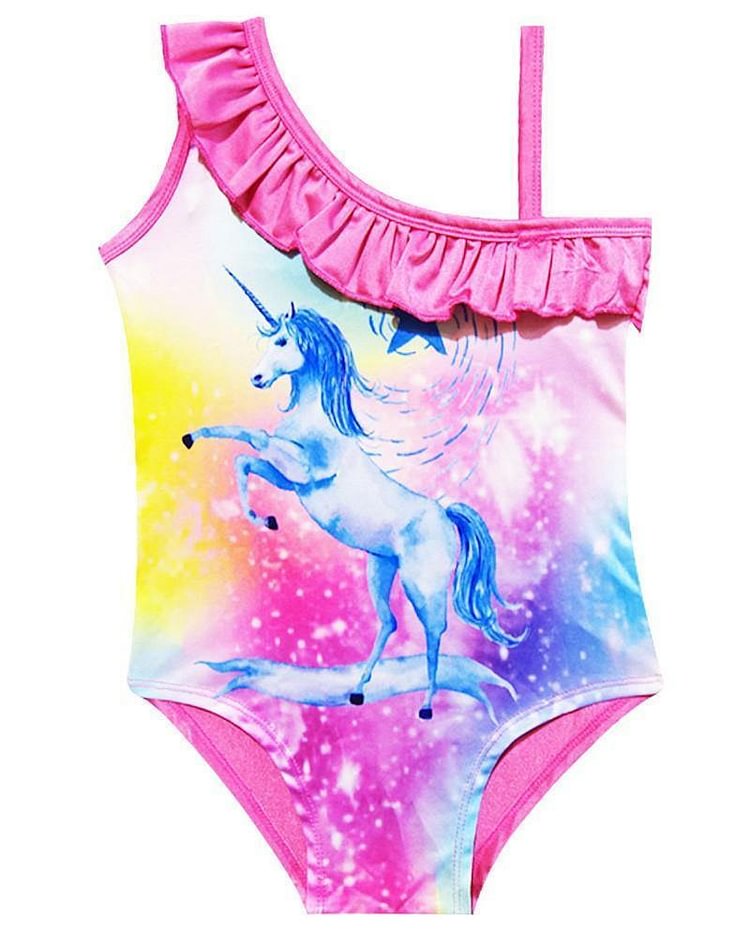 Girls Ruffle Unicorn Galaxy Print 3 4 5 6 7 8 Years One Piece Swimsuit-Mayoulove