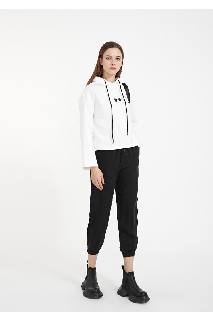 SDEER Casual elastic slot pocket pleated cropped trousers