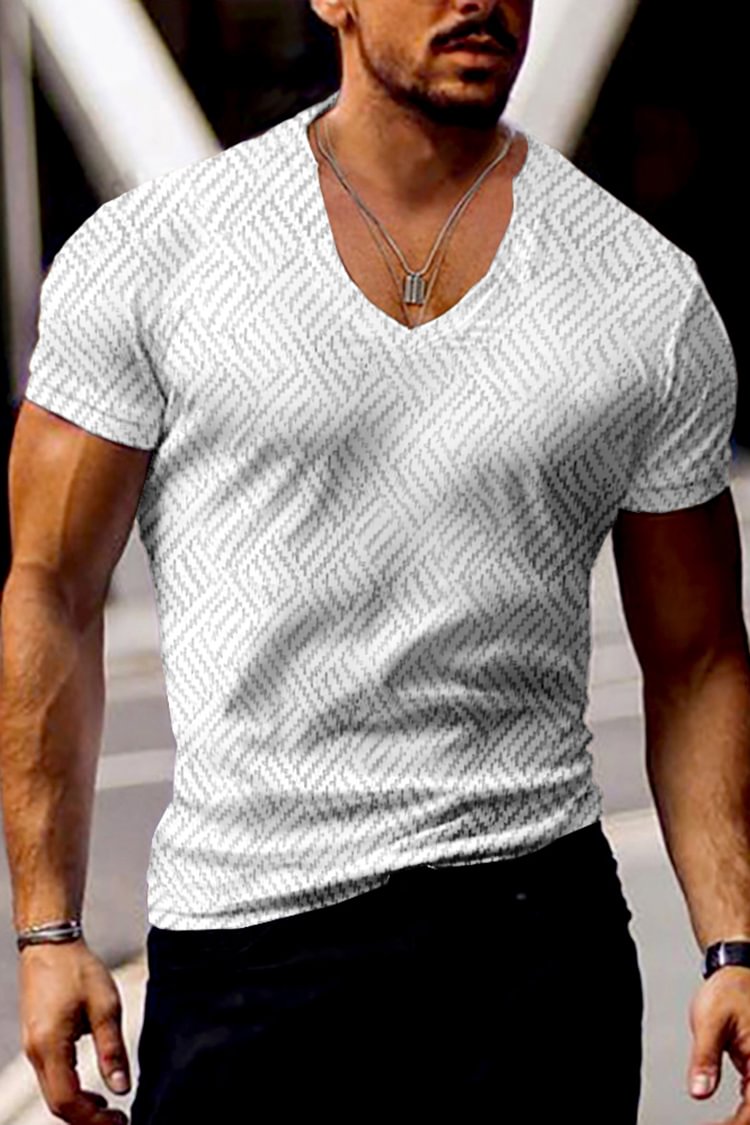 Tiboyz Casual Fashion White V-Neck T-Shirt