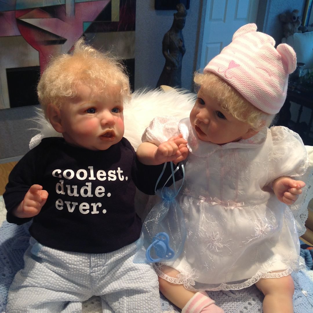 [Reborn Boy and Girl Twins] 20'' Realistic Toddler Girl and Boy Twins Reborn Baby with Curly Blonde Hair Lily and Liam