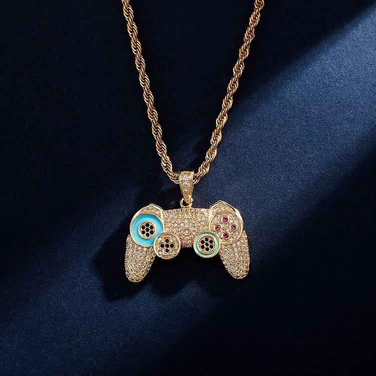 Iced Out Micro Pave Gamepad Pendant Game Machine Cubic Zirconia Necklace