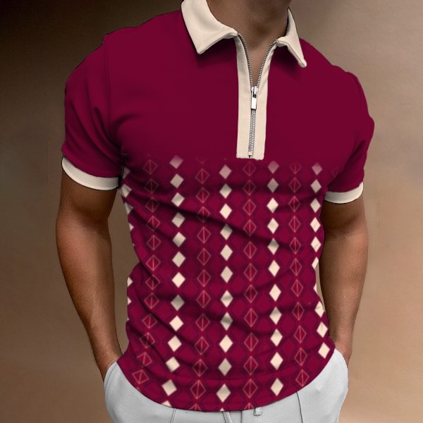 BrosWear Men's Fashion Patchwork Casual Short Sleeve Polo Shirt
