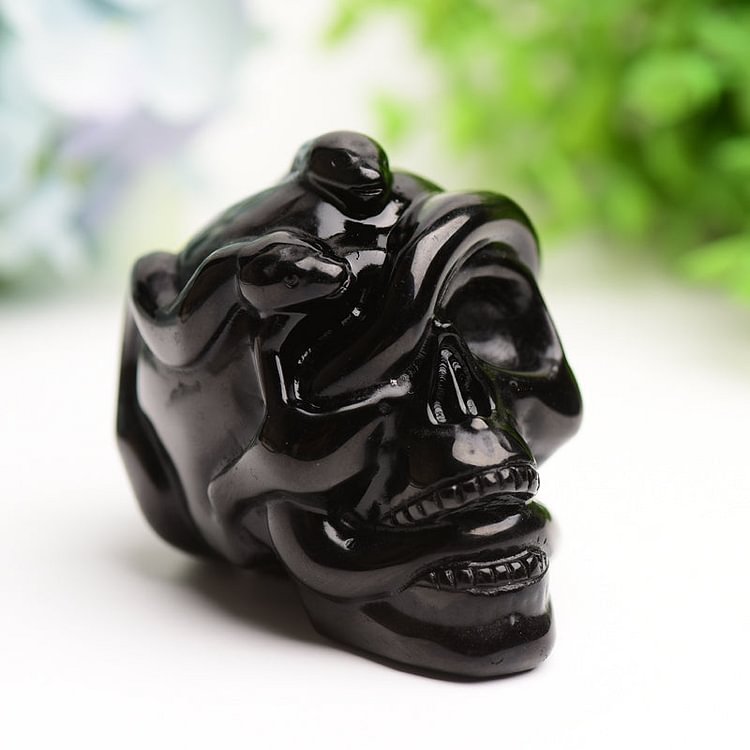 2.9" Black Obsidian Crystal Skull with Snake Decor for Halloween Bulk Crystal wholesale suppliers