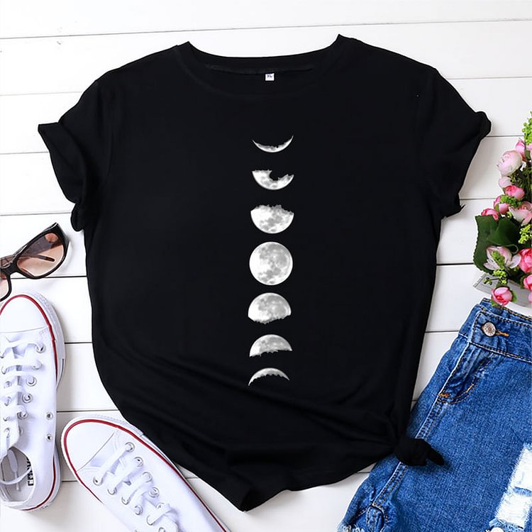 BrosWear Women's Casual Moon Print Short Sleeve T-Shirt