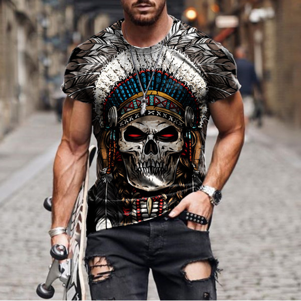 BrosWear Skull Indigenous Print T-shirt black