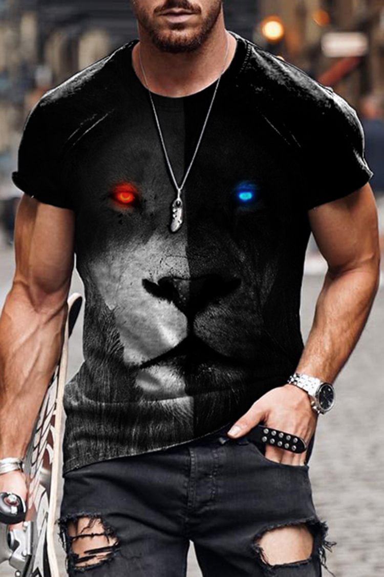 Tiboyz Black And Grey Lion Short-Sleeved T-Shirt