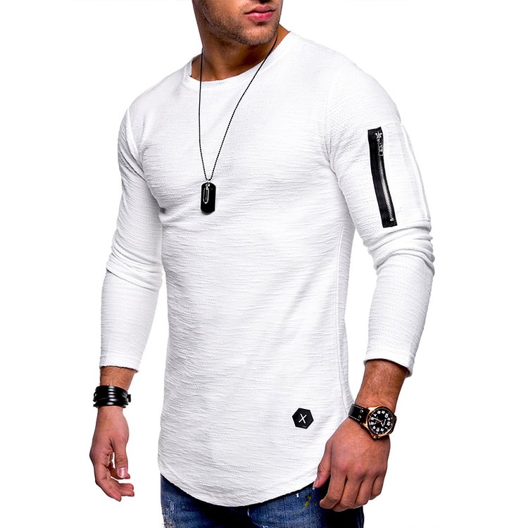 BrosWear Round Neck Solid Color Long Sleeve T-shirt white