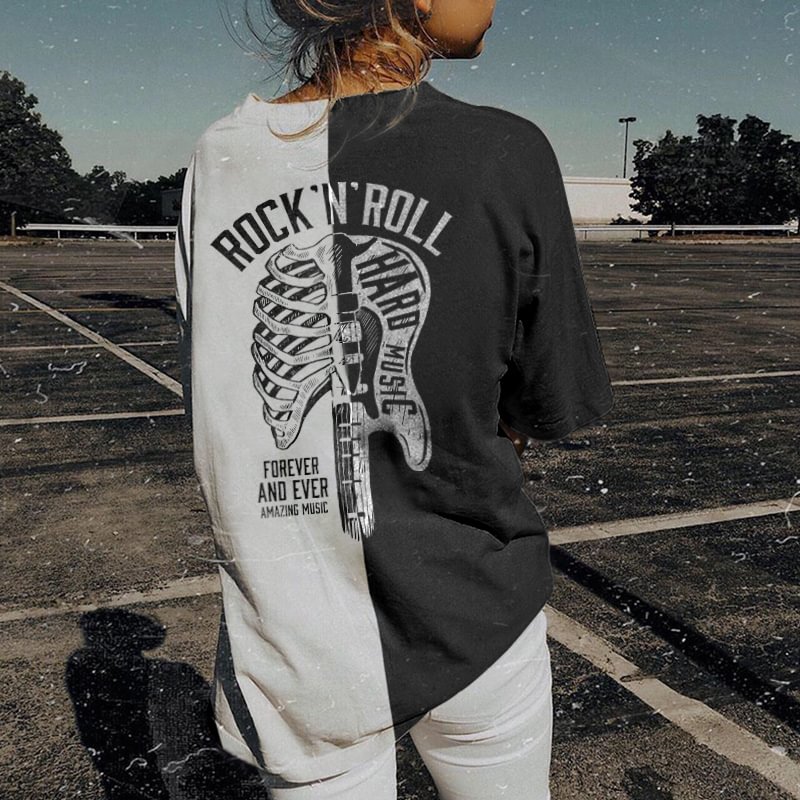   Rock 'n' roll printed loose Skeleton T-shirt designer - Neojana