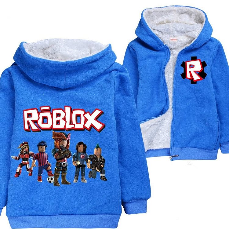Mayoulove Boys Roblox Game Print Blue Zip Up Fleece Up Winter Cotton Hoodie-Mayoulove