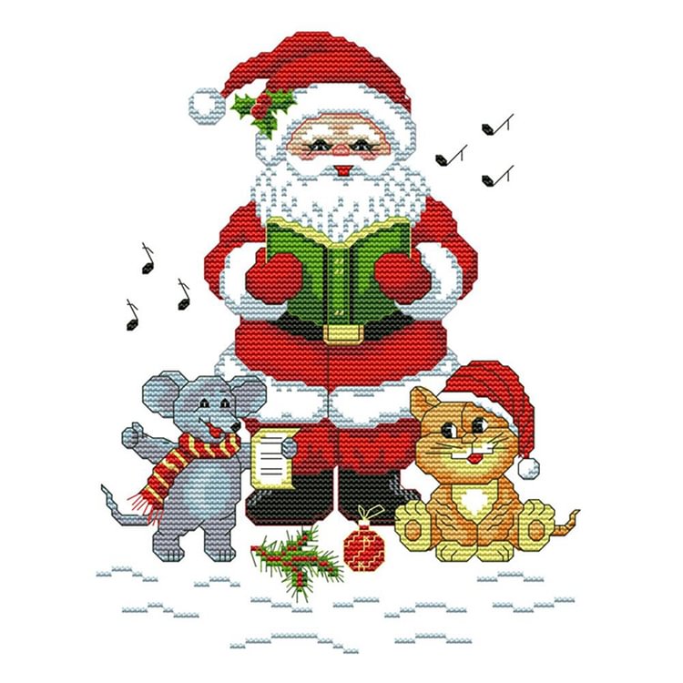 Santa Claus And Cat Mouse - 14CT Stamped Cross Stitch - 24*28cm
