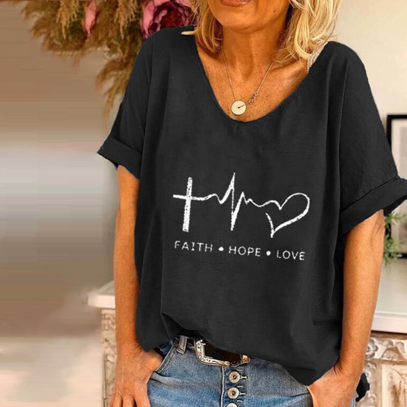 FAITH HOPE LOVE printed casual women's graphic tees
