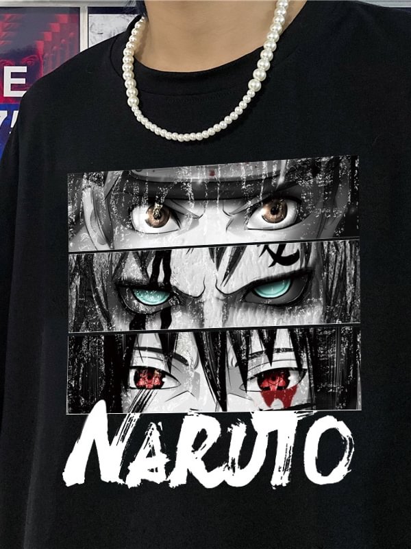 Statement Solid Color Anime Printed Crew Collar T-shirt