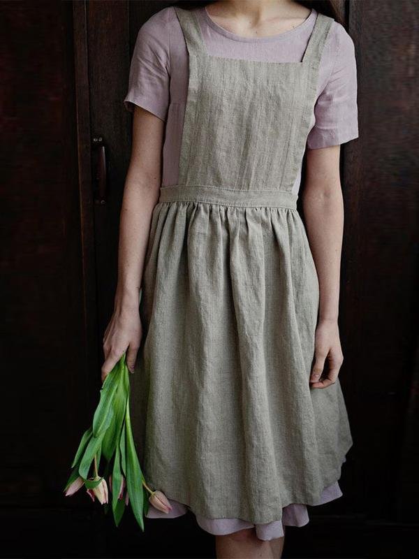 Women's solid color sleeveless suspender dress slim slim cotton and linen dress-Mayoulove