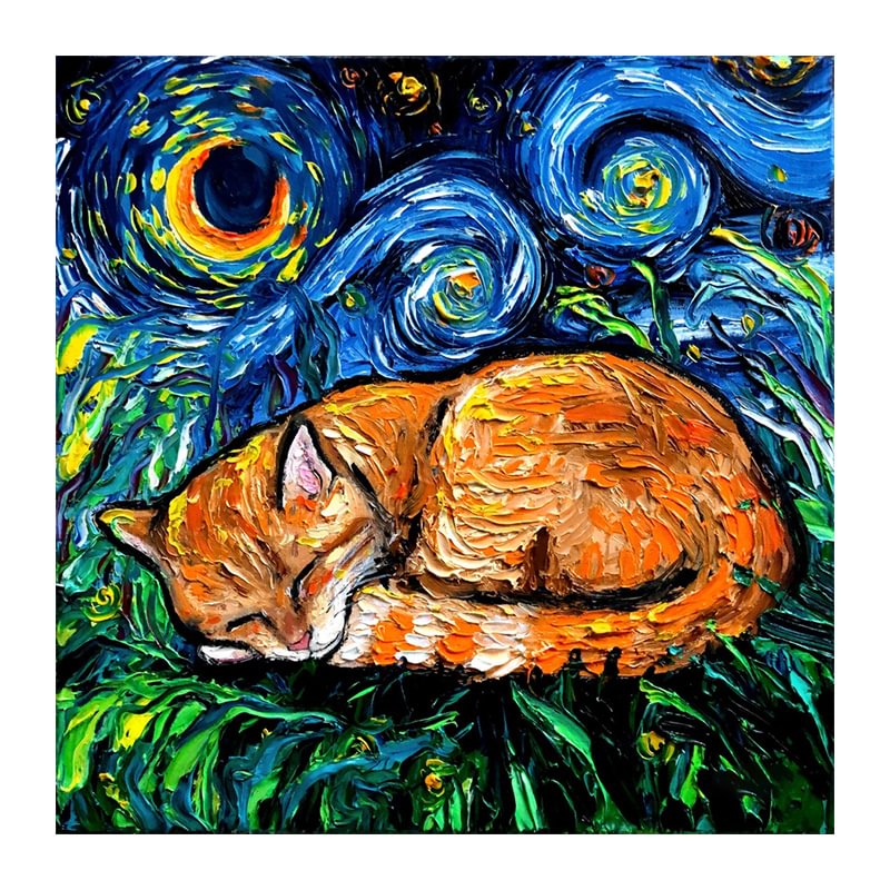 Jeffpuzzle™-JEFFPUZZLE™ Van Gogh Starry Sky - Orange Cat Wooden Puzzle