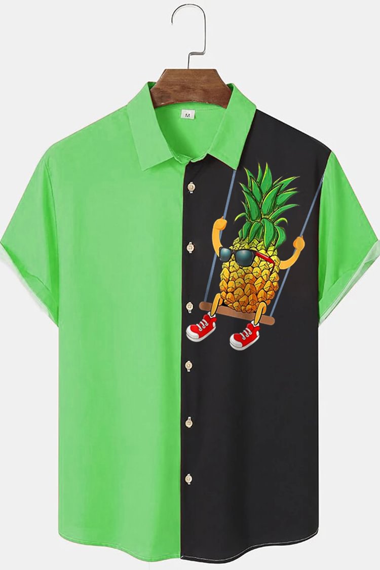 Tiboyz Cute Pineapple Pattern Colorblock Short-Sleeved Shirt