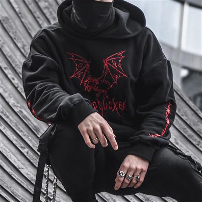 Bat print hooded black sweatshirt -  UPRANDY