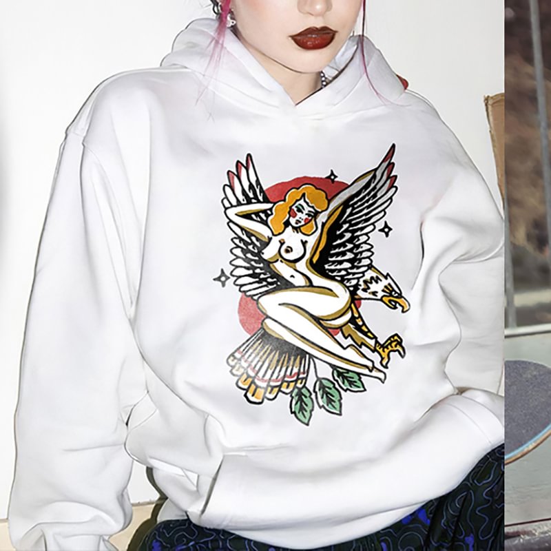 Naked Woman And Eagle Printed Women's Hoodie - Krazyskull