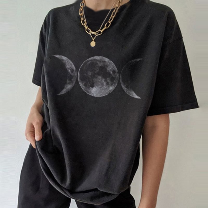   Moon Phases Print Simple Design Vintage Women’s Tee - Neojana